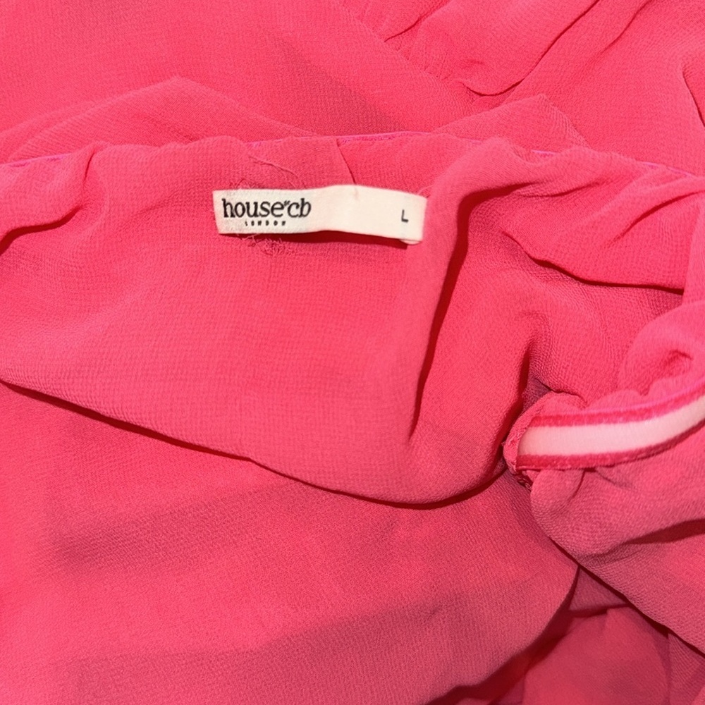 NWOT HOUSE OF CB Sarina Fuchsia Hot Pink Ruffle Strapless Maxi Dress sz L - Picture 8 of 9